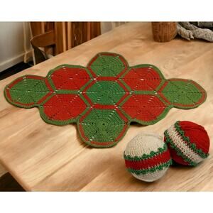 Vintage Crochet Christmas Ornaments Table Doily Lot Handmade Knit Balls Doilies